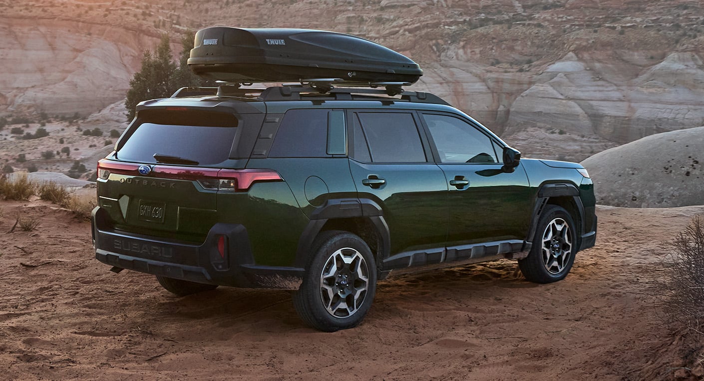 photo of the outside side and rear view of a new 2026 Subaru Outback SUV