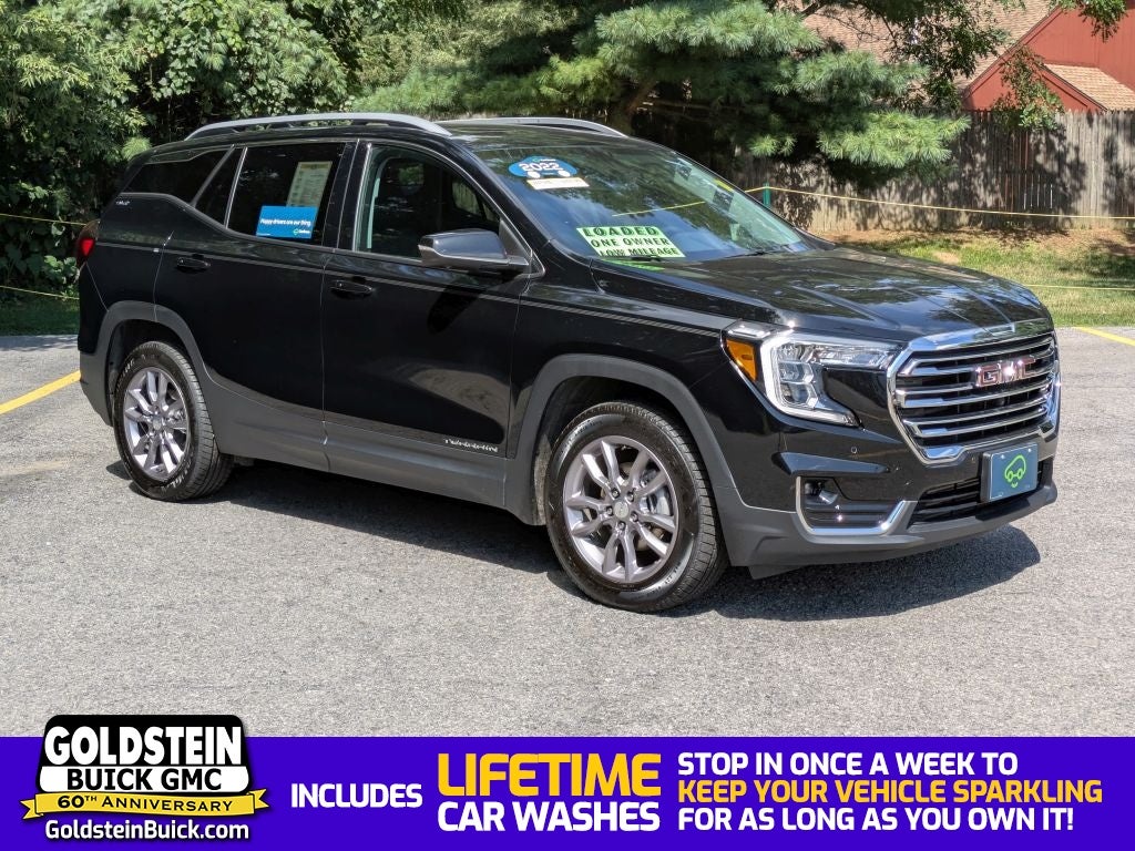 2022 GMC Terrain SLT in Ebony Twilight Metallic — front three-quarter view