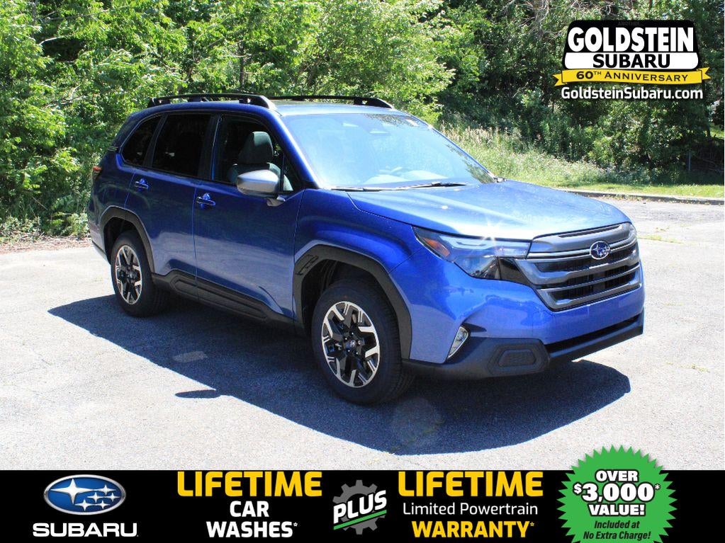 2026 Subaru FORESTER Premium in Daybreak Blue Pearl — front three-quarter view