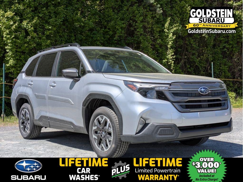 2026 Subaru FORESTER Premium in Ice Silver Metallic — front three-quarter view
