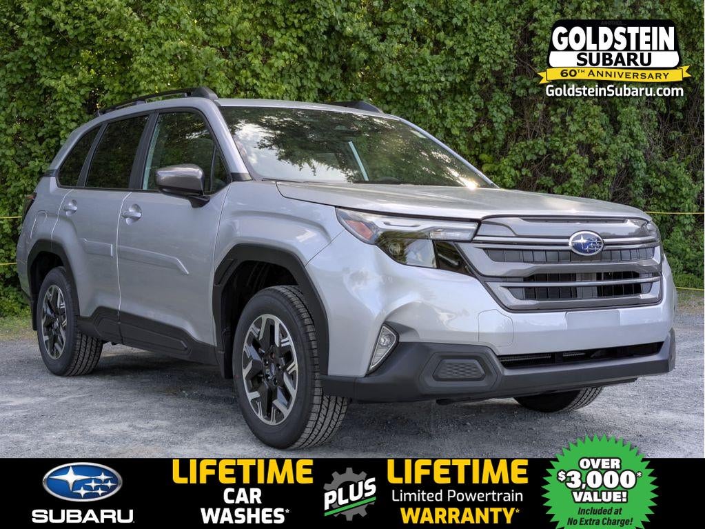 2026 Subaru FORESTER Premium in Ice Silver Metallic — front three-quarter view