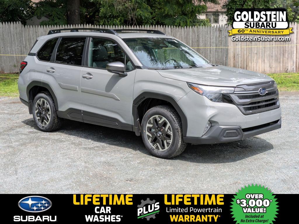 2026 Subaru FORESTER Premium in River Rock Pearl — front three-quarter view