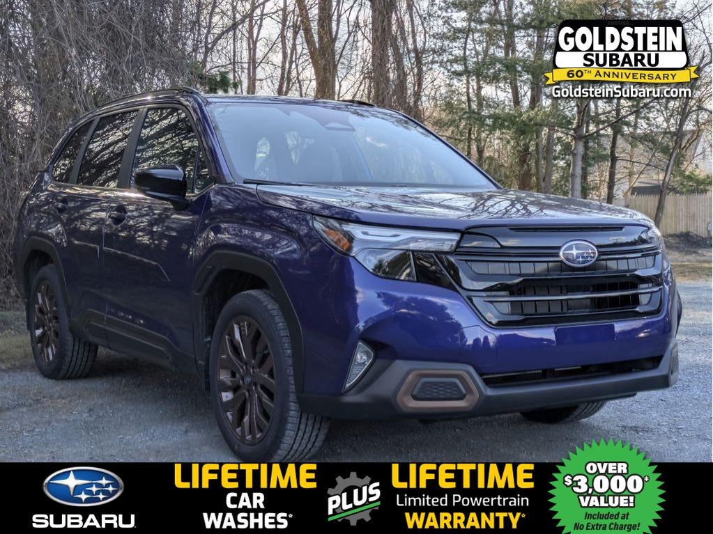 2026 Subaru FORESTER Sport in Sapphire Blue Pearl — front three-quarter view
