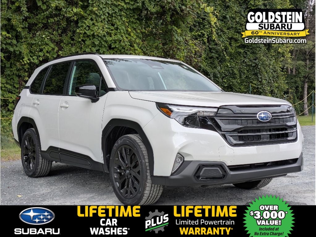 2026 Subaru FORESTER Sport Onyx Edition in Crystal White Pearl — front three-quarter view