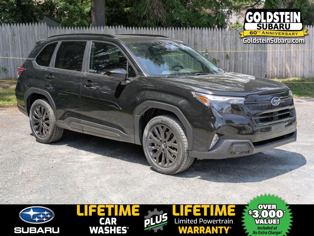 2026 Subaru FORESTER Sport Onyx Edition in Crystal Black Silica — front three-quarter view