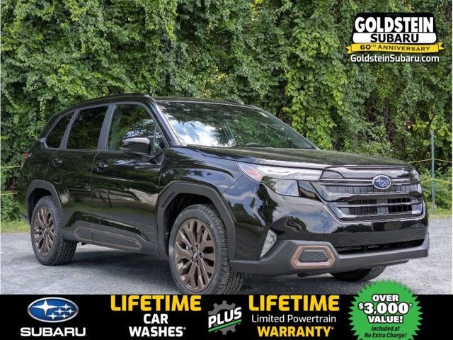 2026 Subaru FORESTER Sport in Crystal Black Silica — front three-quarter view