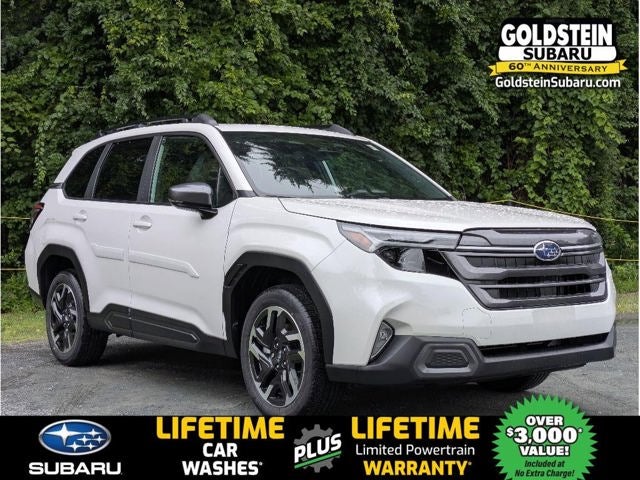 2026 Subaru FORESTER Limited in Crystal White Pearl — front three-quarter view