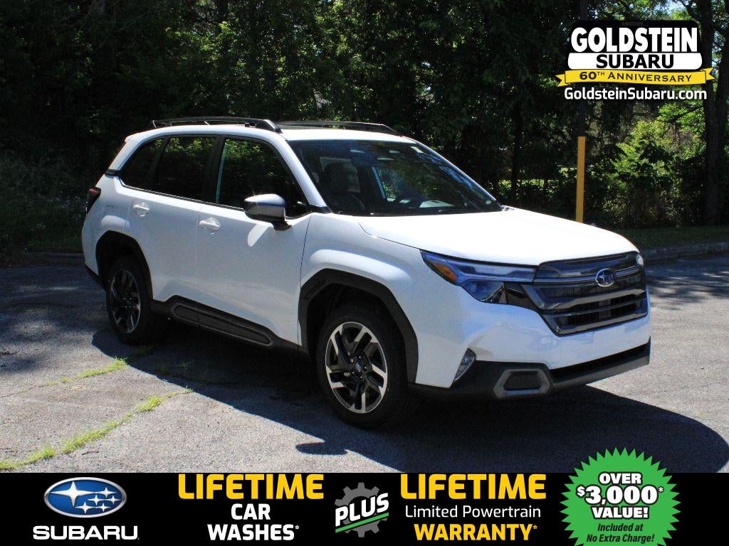 2026 Subaru FORESTER Limited in Crystal White Pearl — front three-quarter view