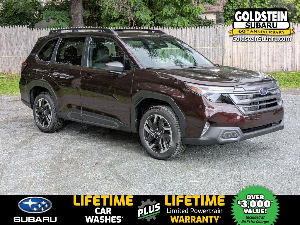 2026 Subaru FORESTER Limited in Dark Mahogany Pearl — front three-quarter view