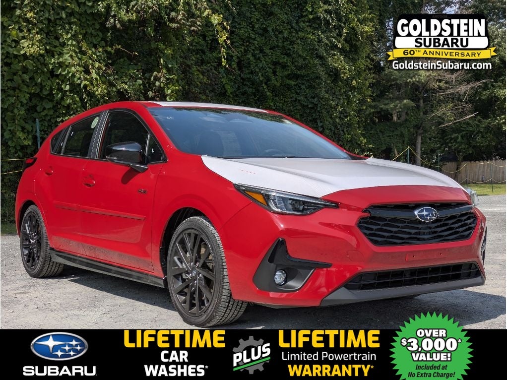 2026 Subaru IMPREZA RS in Pure Red — front three-quarter view