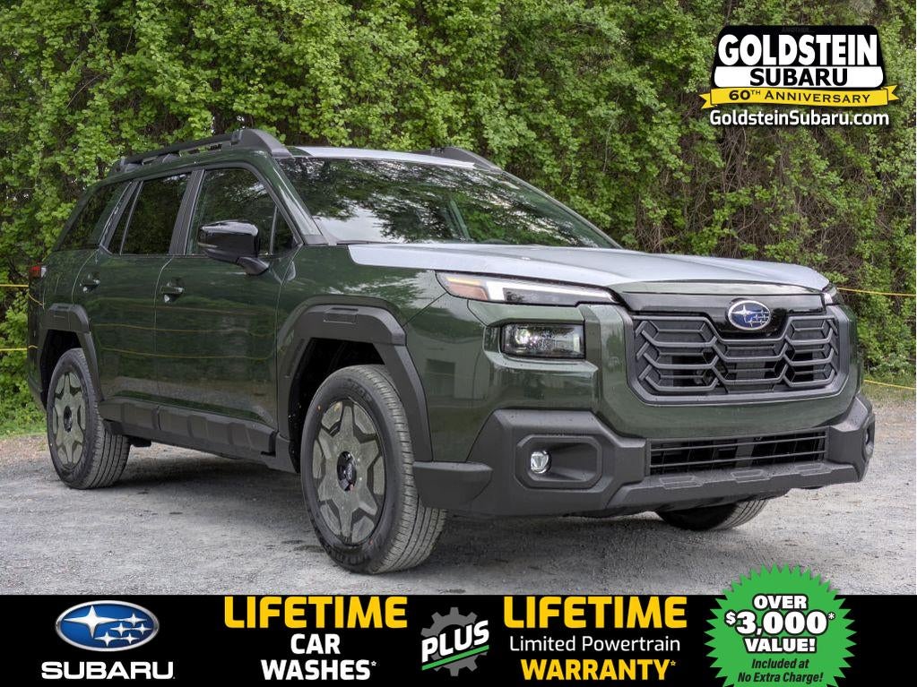 2026 Subaru OUTBACK Limited in Deep Emerald Green Pearl — front three-quarter view