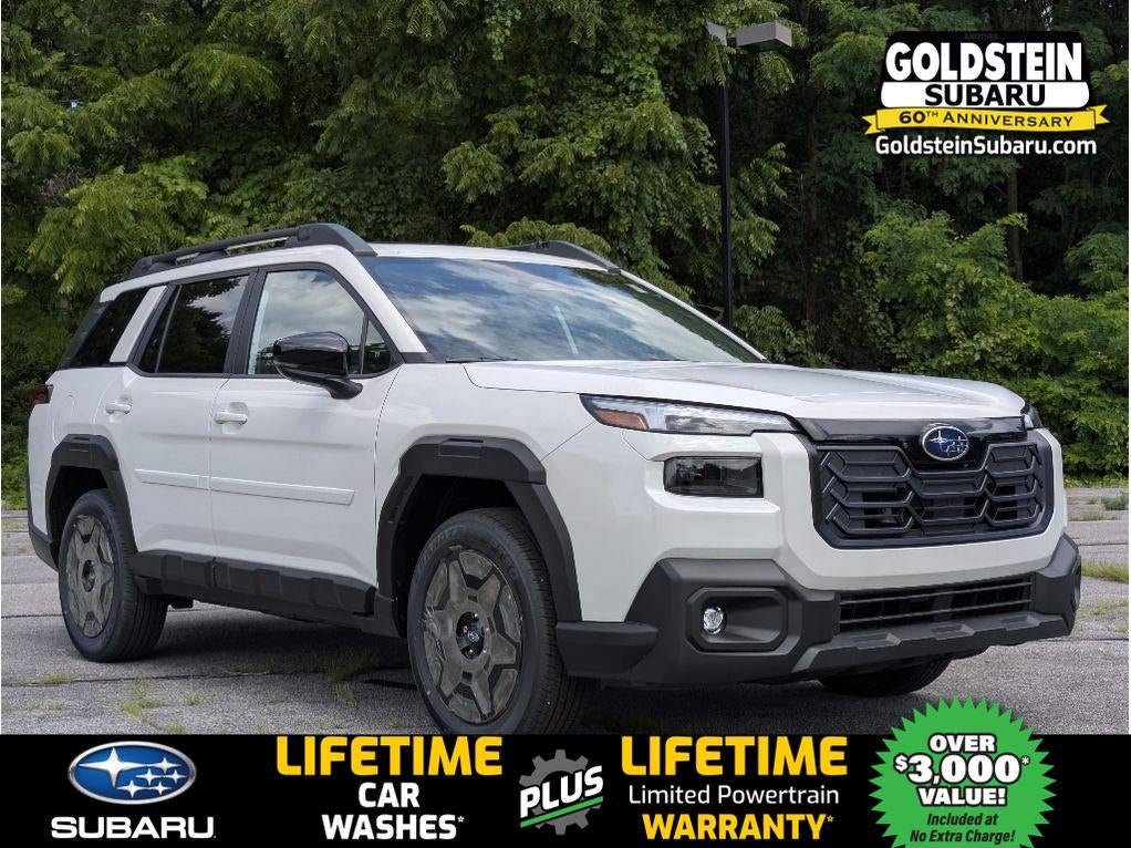 2026 Subaru OUTBACK Limited in Crystal White Pearl — front three-quarter view