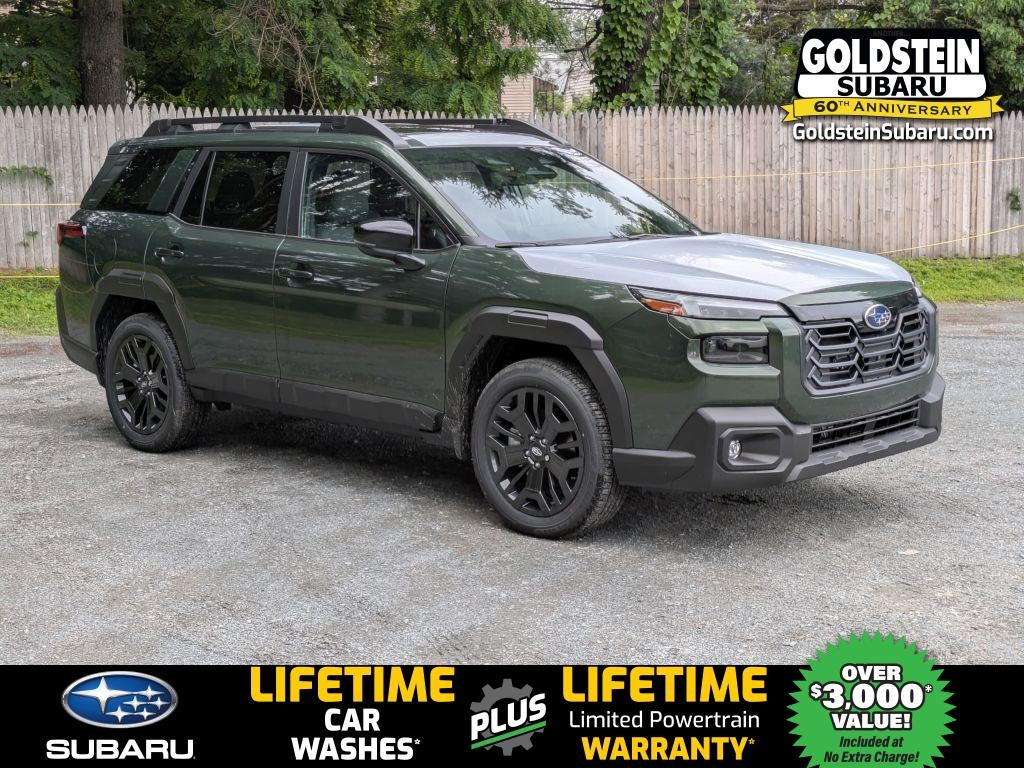 2026 Subaru OUTBACK Limited XT in Deep Emerald Green Pearl — front three-quarter view