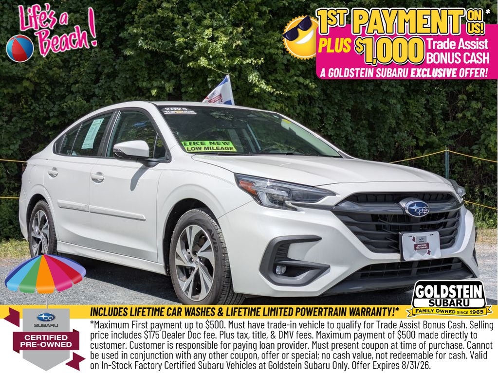 2025 Subaru Legacy Premium in Crystal White Pearl — front three-quarter view