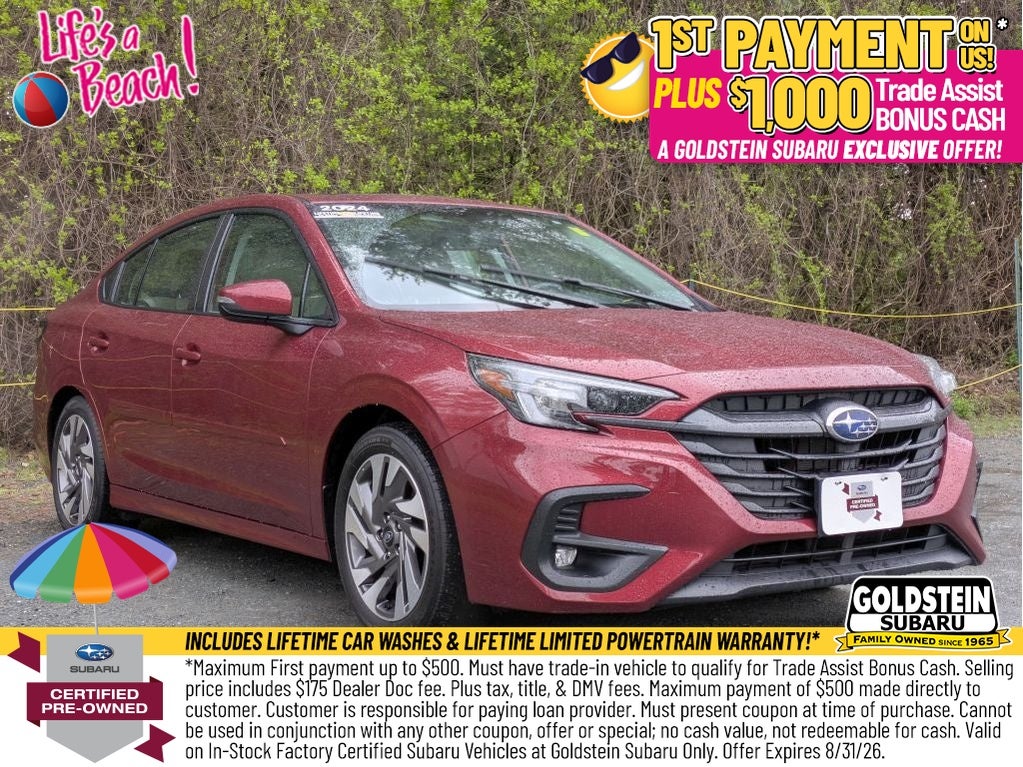 2024 Subaru Legacy Limited in Crimson Red Pearl — front three-quarter view