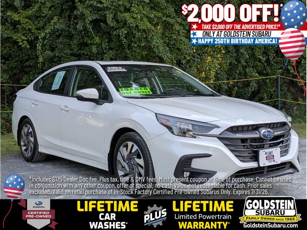 2023 Subaru Legacy Limited in Crystal White Pearl — front three-quarter view
