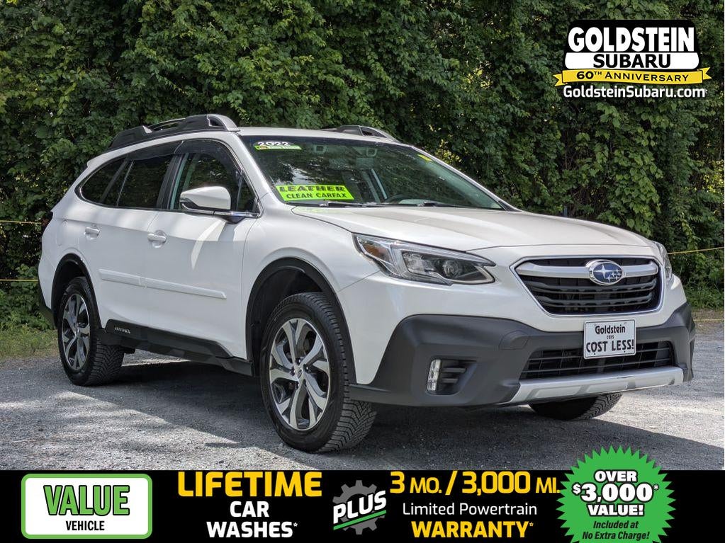 2022 Subaru Outback Limited in Crystal White Pearl — front three-quarter view