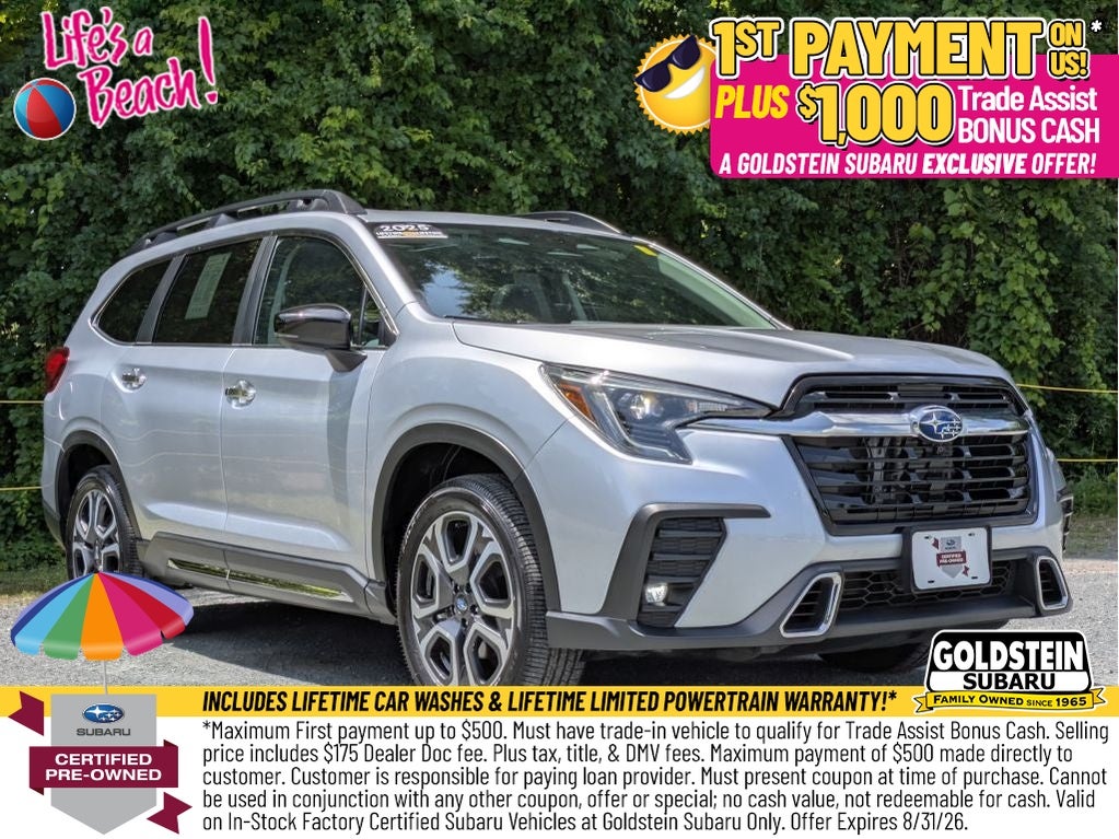2025 Subaru Ascent Touring in Ice Silver Metallic — front three-quarter view