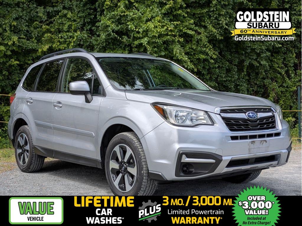 2018 Subaru Forester Premium in Ice Silver Metallic — front three-quarter view