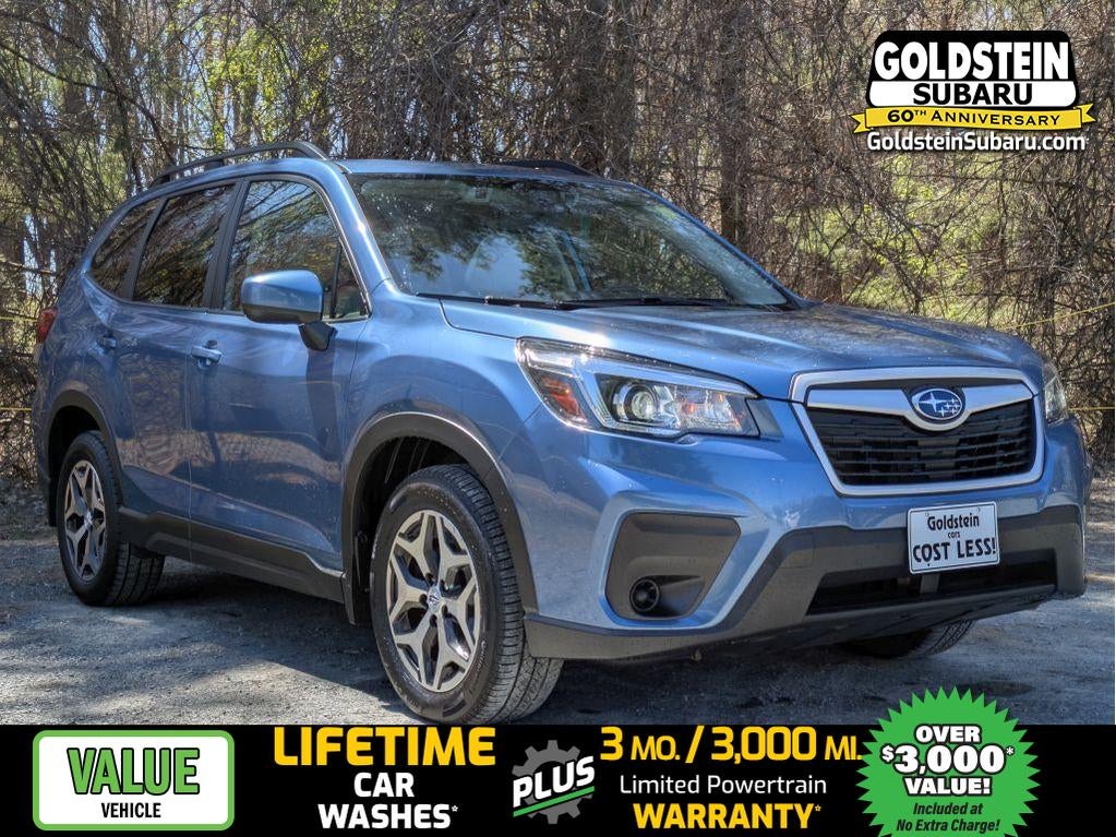 2020 Subaru Forester Premium in Horizon Blue Pearl — front three-quarter view