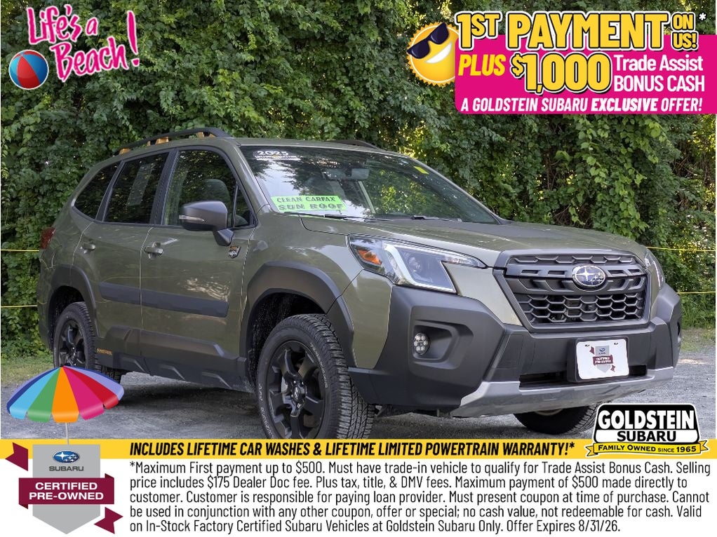 2025 Subaru Forester Wilderness in Autumn Green Metallic — front three-quarter view